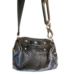 Cynthia Rowley Large Quilted Black Leather Shoulder Bag W Gold Clip Hardware